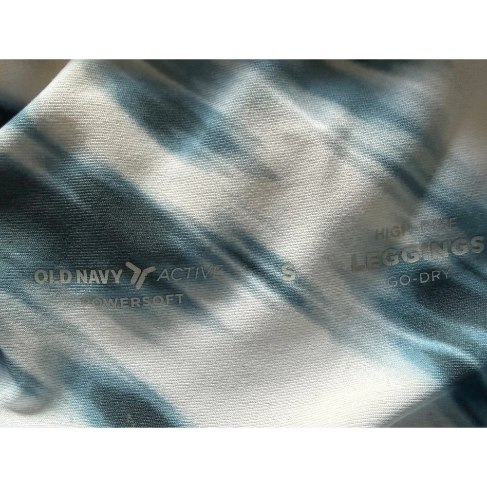 Old Navy Active Powersoft High Rise Leggings Blue White Tie Dye Pockets Sporty